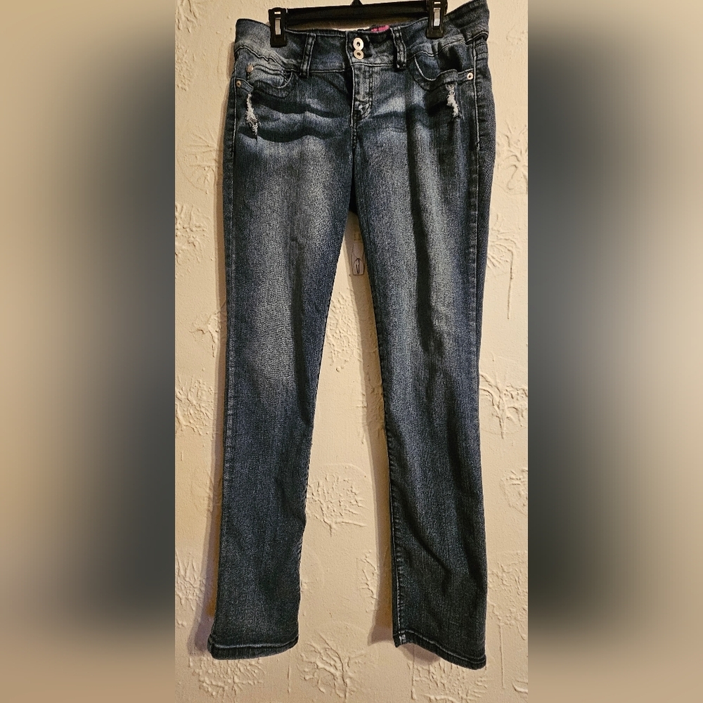 Glo Distressed Skinny Straight Leg Jeans Dark Blue Size 13
